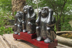 Hand Made Silver Hematite Monkey Carvings x 3 From China - Toprock Gemstones and Minerals 