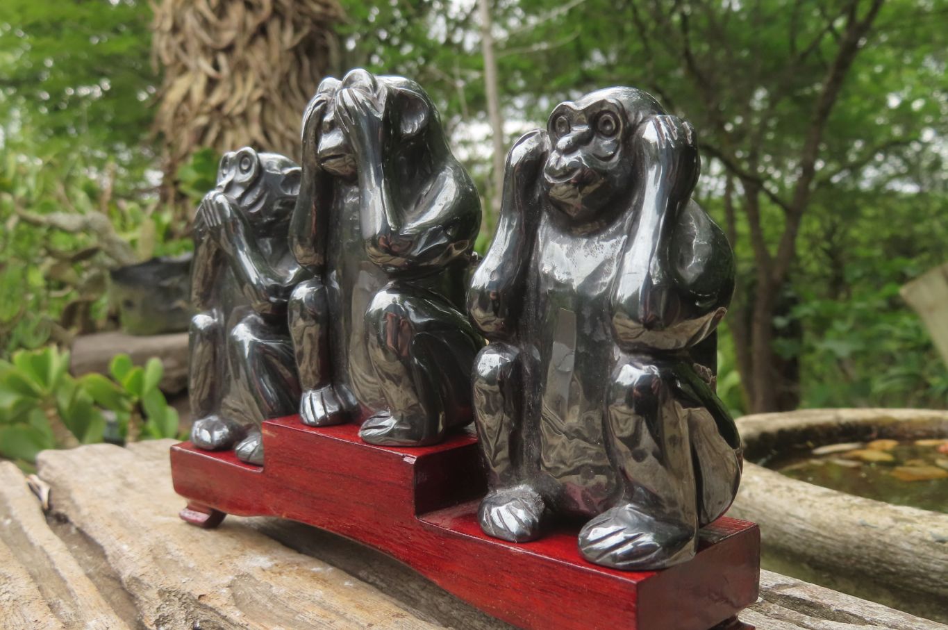 Hand Made Silver Hematite Monkey Carvings x 3 From China - Toprock Gemstones and Minerals 