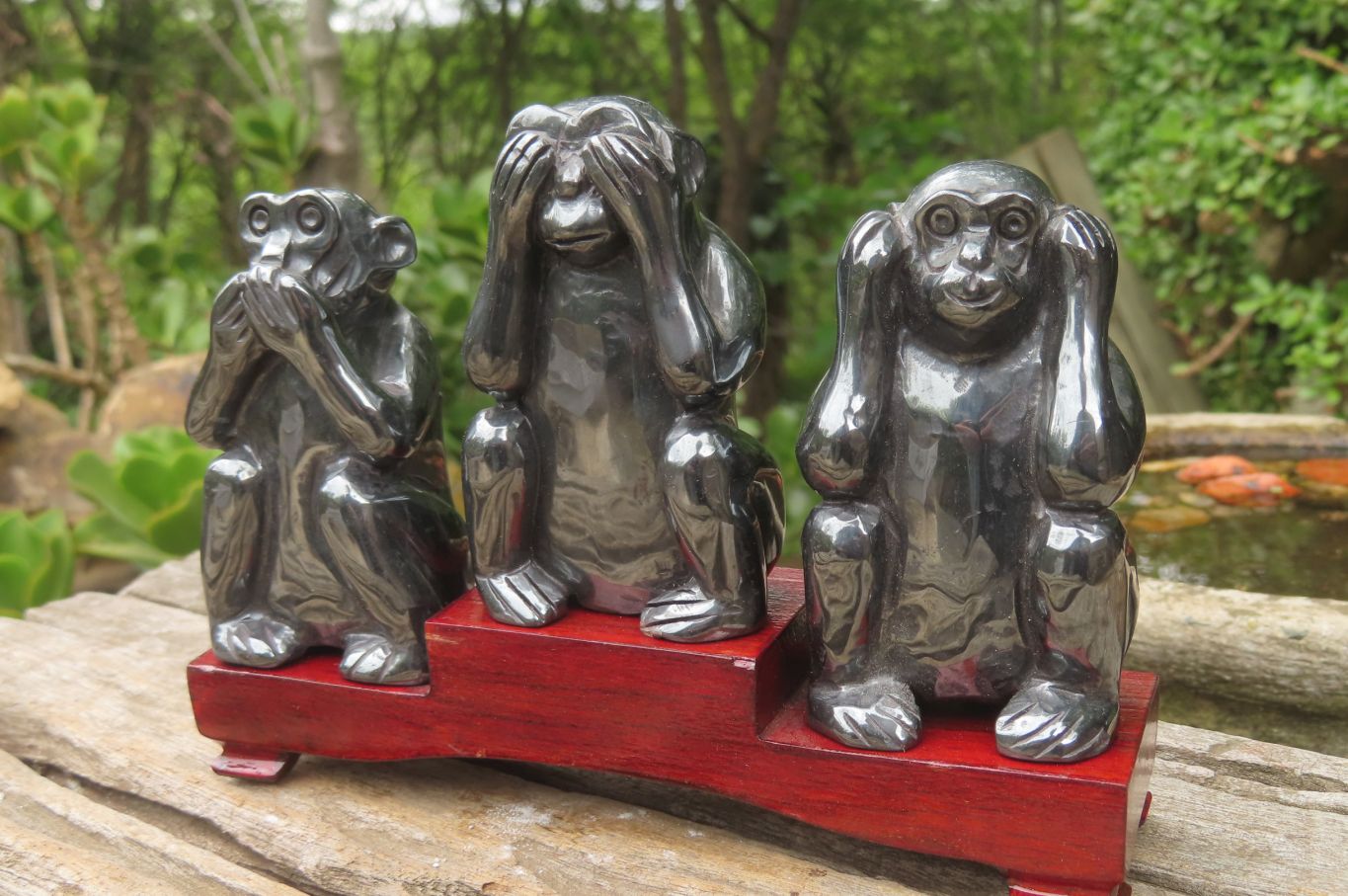 Hand Made Silver Hematite Monkey Carvings x 3 From China - Toprock Gemstones and Minerals 