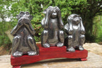 Hand Made Silver Hematite Monkey Carvings x 3 From China - Toprock Gemstones and Minerals 