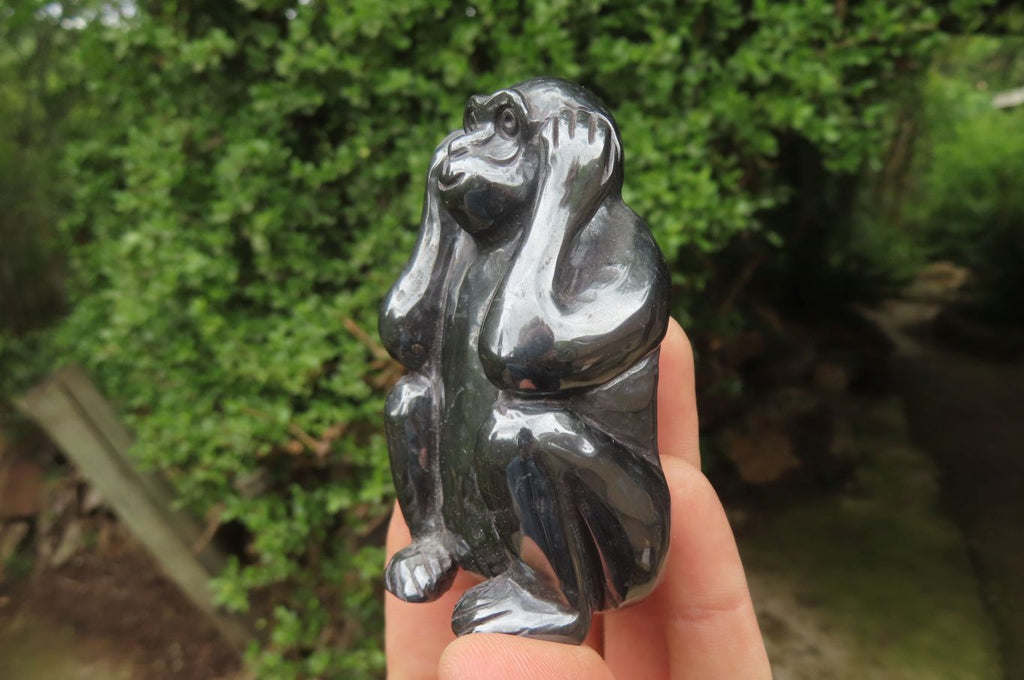 Hand Made Silver Hematite Monkey Carvings x 3 From China - Toprock Gemstones and Minerals 
