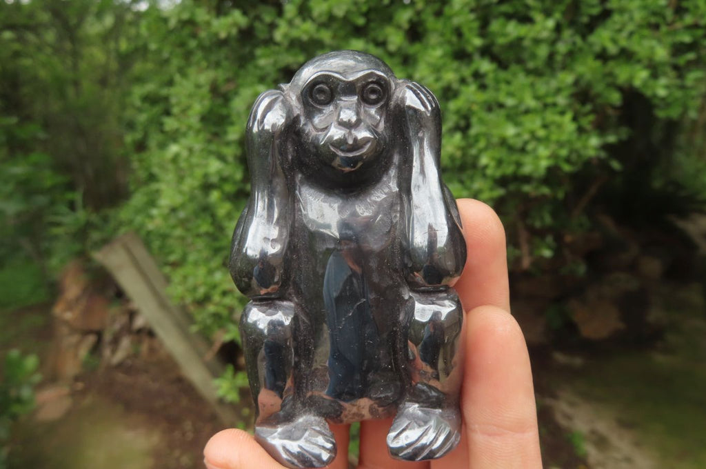 Hand Made Silver Hematite Monkey Carvings x 3 From China - Toprock Gemstones and Minerals 