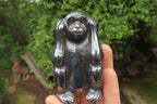 Hand Made Silver Hematite Monkey Carvings x 3 From China - Toprock Gemstones and Minerals 