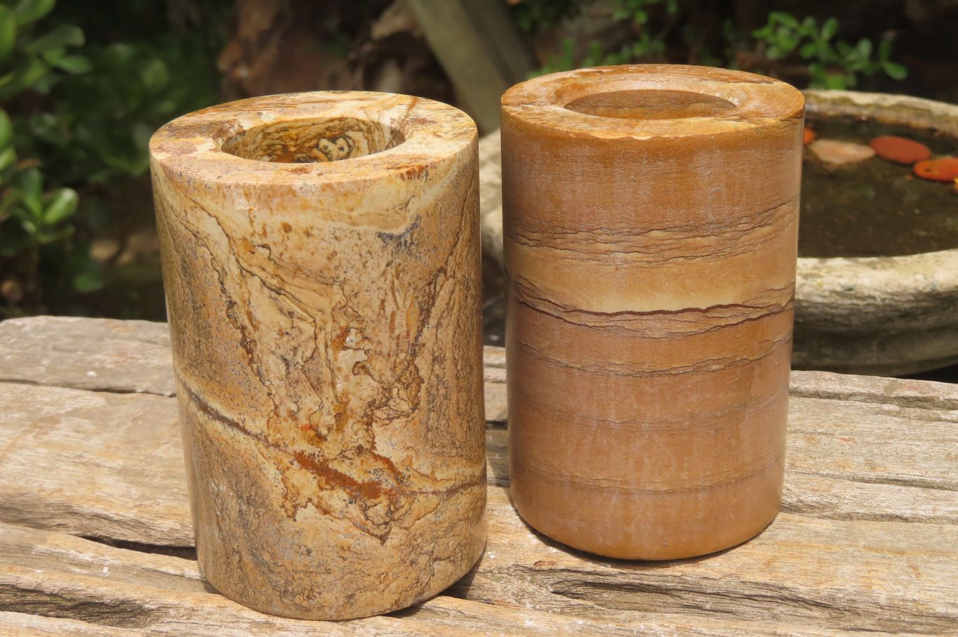 Polished Picture Stone Candle Holders x 2 From Namibia - Toprock Gemstones and Minerals 