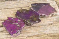 Polished On One Side Metallic Purpurite x 3 From Namibia - Toprock Gemstones and Minerals 