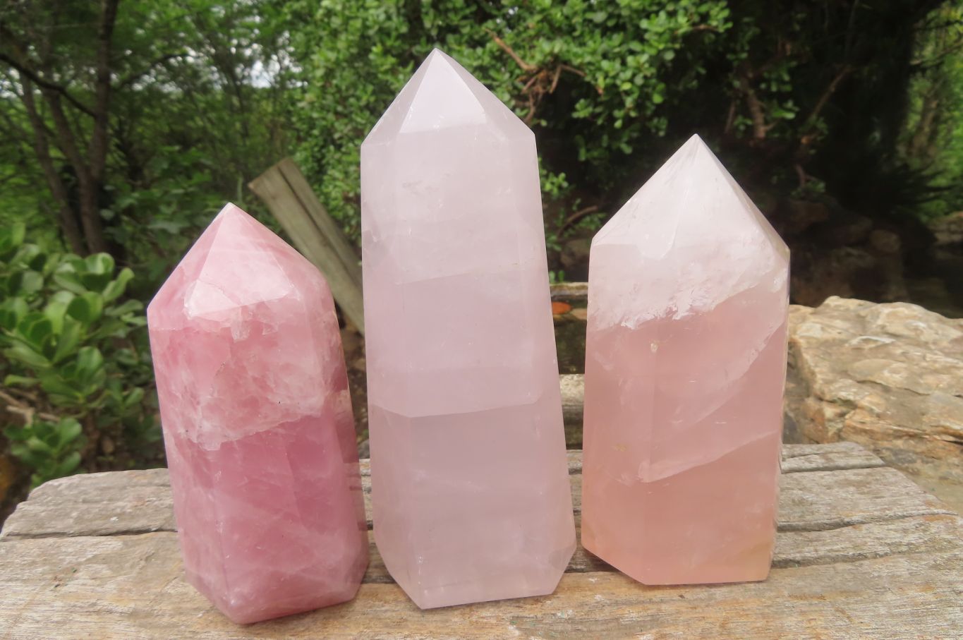 Polished Rose Quartz Points x 3 From Madagascar - Toprock Gemstones and Minerals 
