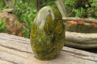Polished Green Opal Standing Free Forms x 3 From Antsirabe, Madagascar - Toprock Gemstones and Minerals 
