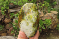 Polished Green Opal Standing Free Forms x 3 From Antsirabe, Madagascar - Toprock Gemstones and Minerals 