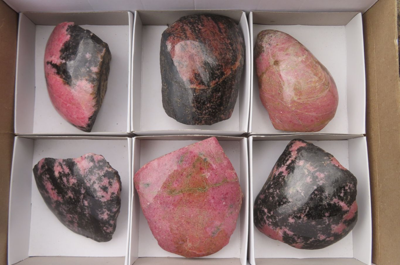 Polished On One Side Rhodonite x 6 From Madagascar - Toprock Gemstones and Minerals 