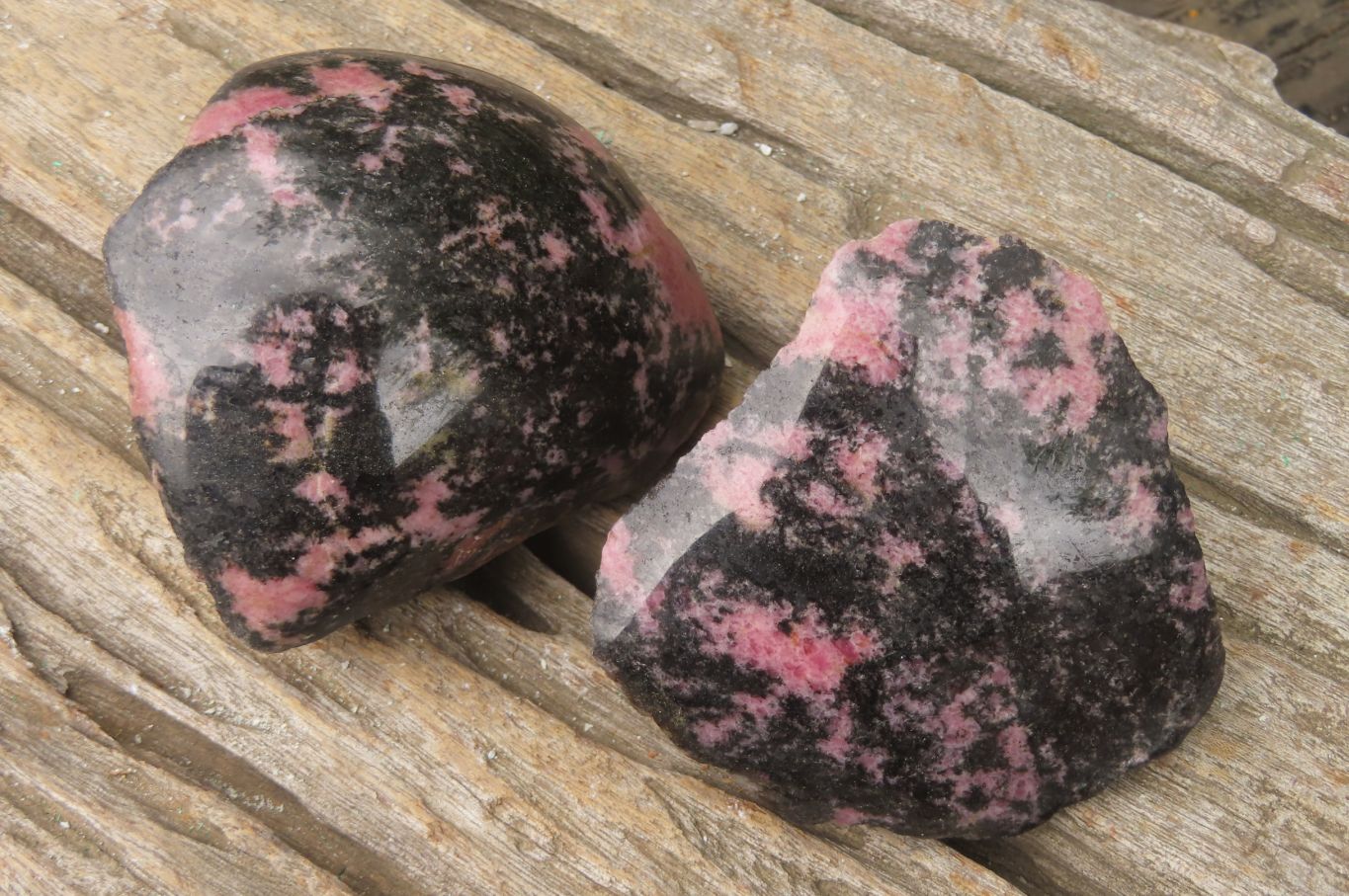 Polished On One Side Rhodonite x 6 From Madagascar - Toprock Gemstones and Minerals 