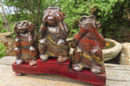 Hand Made Tiger Iron Jasper Monkey Carvings x 3 From Australia - Toprock Gemstones and Minerals 