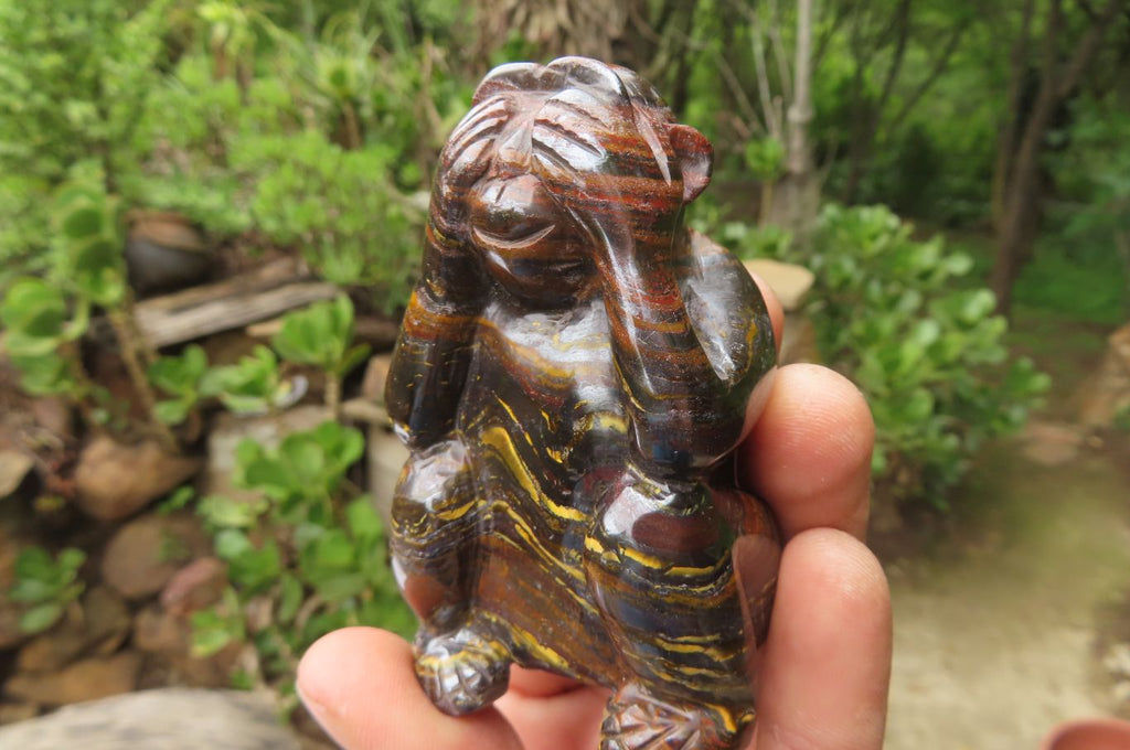Hand Made Tiger Iron Jasper Monkey Carvings x 3 From Australia - Toprock Gemstones and Minerals 