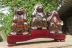 Hand Made Tiger Iron Jasper Monkey Carvings x 3 From Australia - Toprock Gemstones and Minerals 