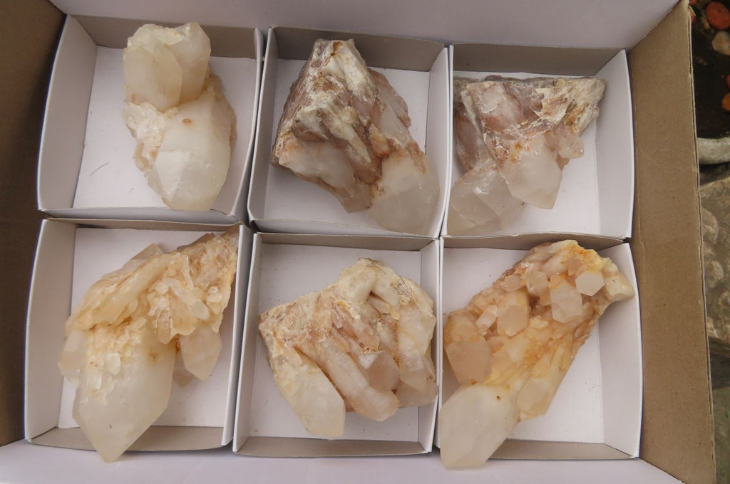 Natural Pineapple Candle Quartz Clusters x 6 From Antsirabe, Madagascar - Toprock Gemstones and Minerals 