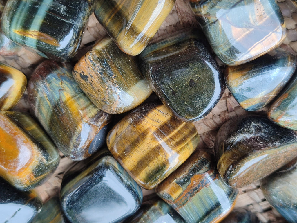 Varigated Rocks Polished Medium Blue and Gold Variegated Tigers Eye Tumble Stones - so ...
