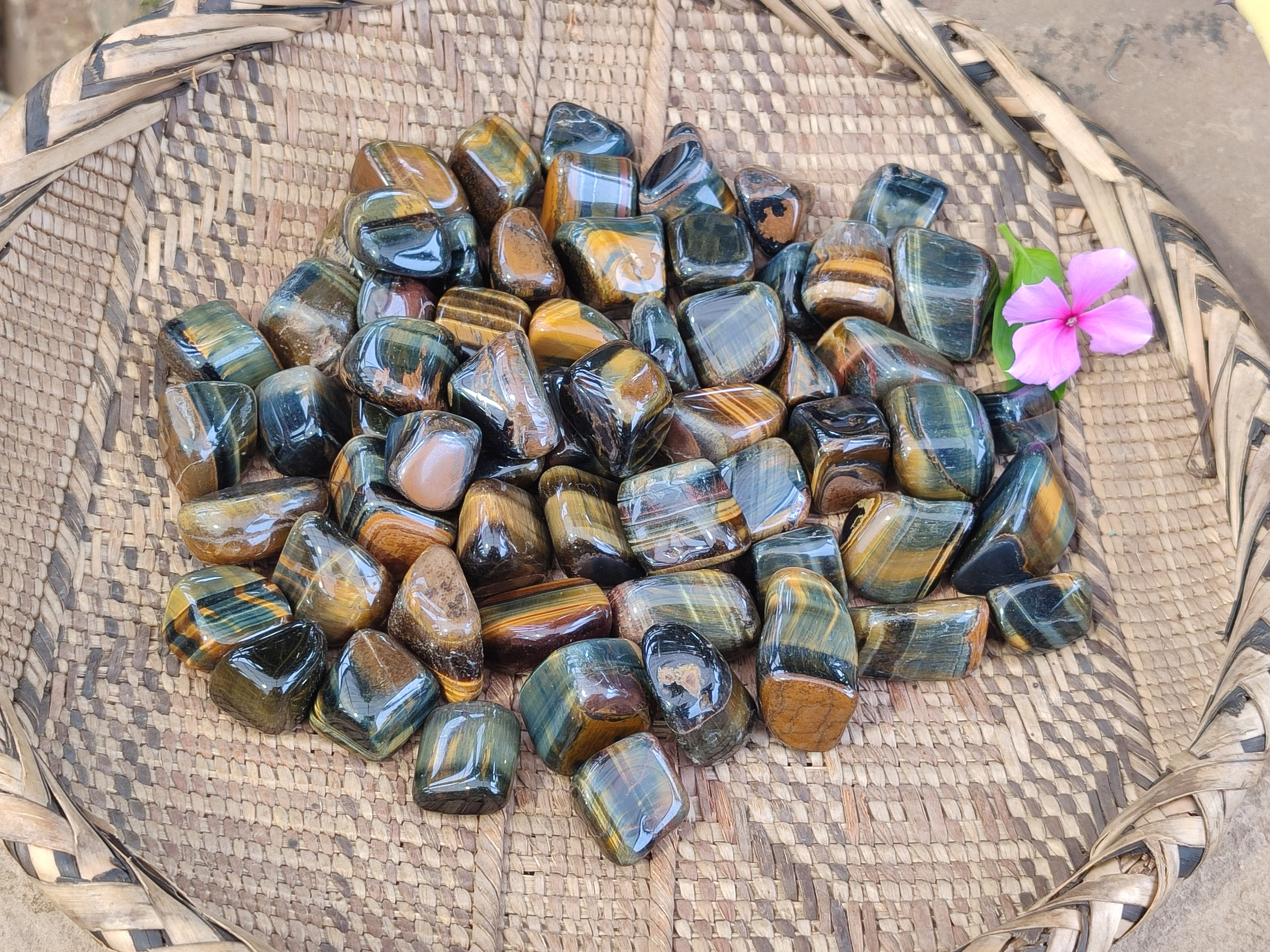 Polished Medium Blue and Gold Variegated Tigers Eye Tumble Stones - sold per KG - From South Africa - Toprock Gemstones and Minerals 