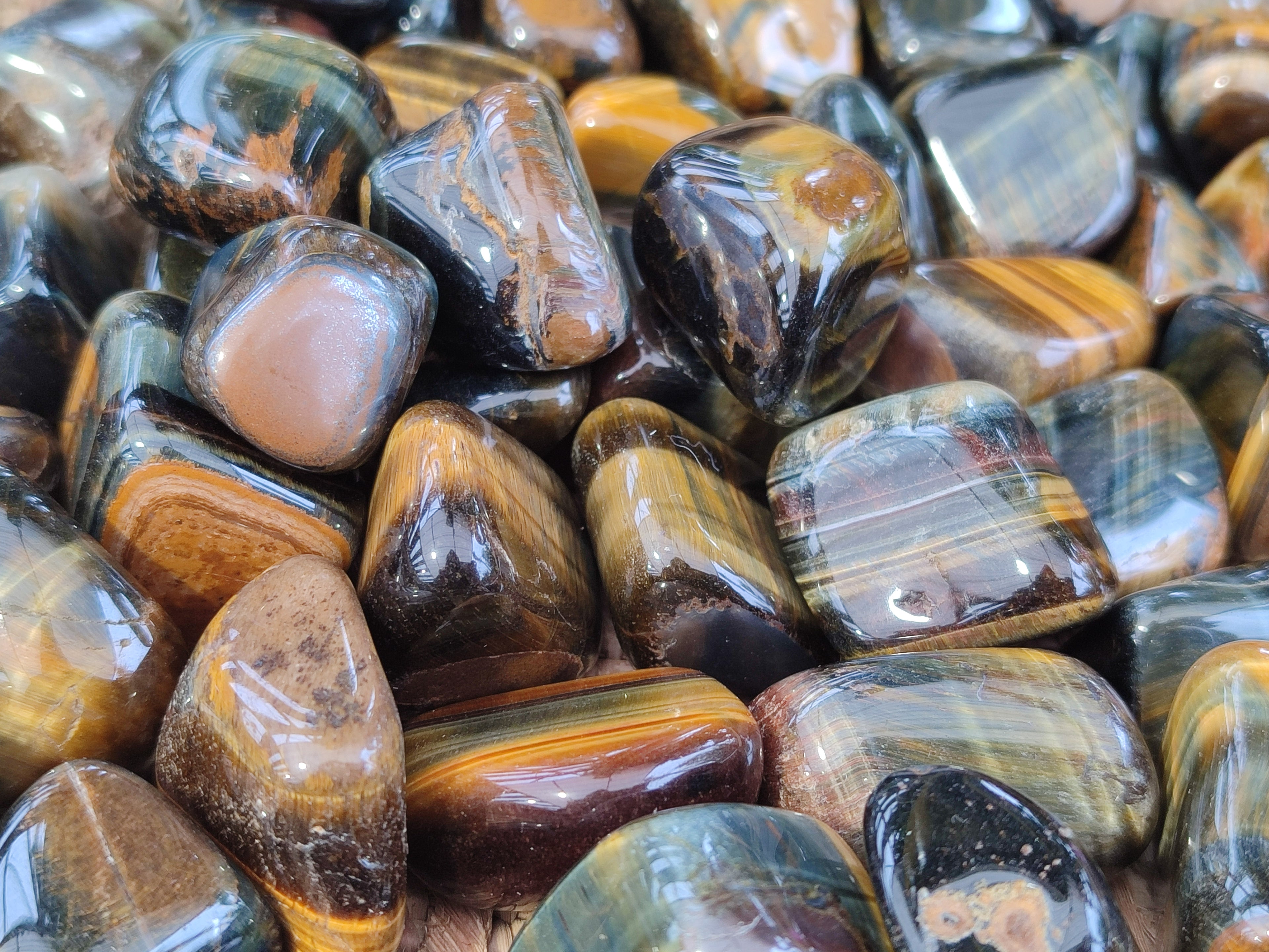 Polished Medium Blue and Gold Variegated Tigers Eye Tumble Stones - sold per KG - From South Africa - Toprock Gemstones and Minerals 
