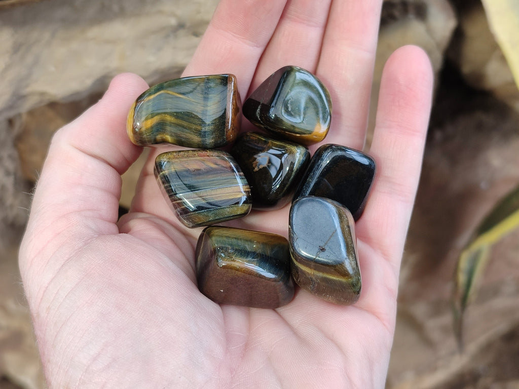 Varigated Rocks Polished Medium Blue and Gold Variegated Tigers Eye Tumble Stones - so ...