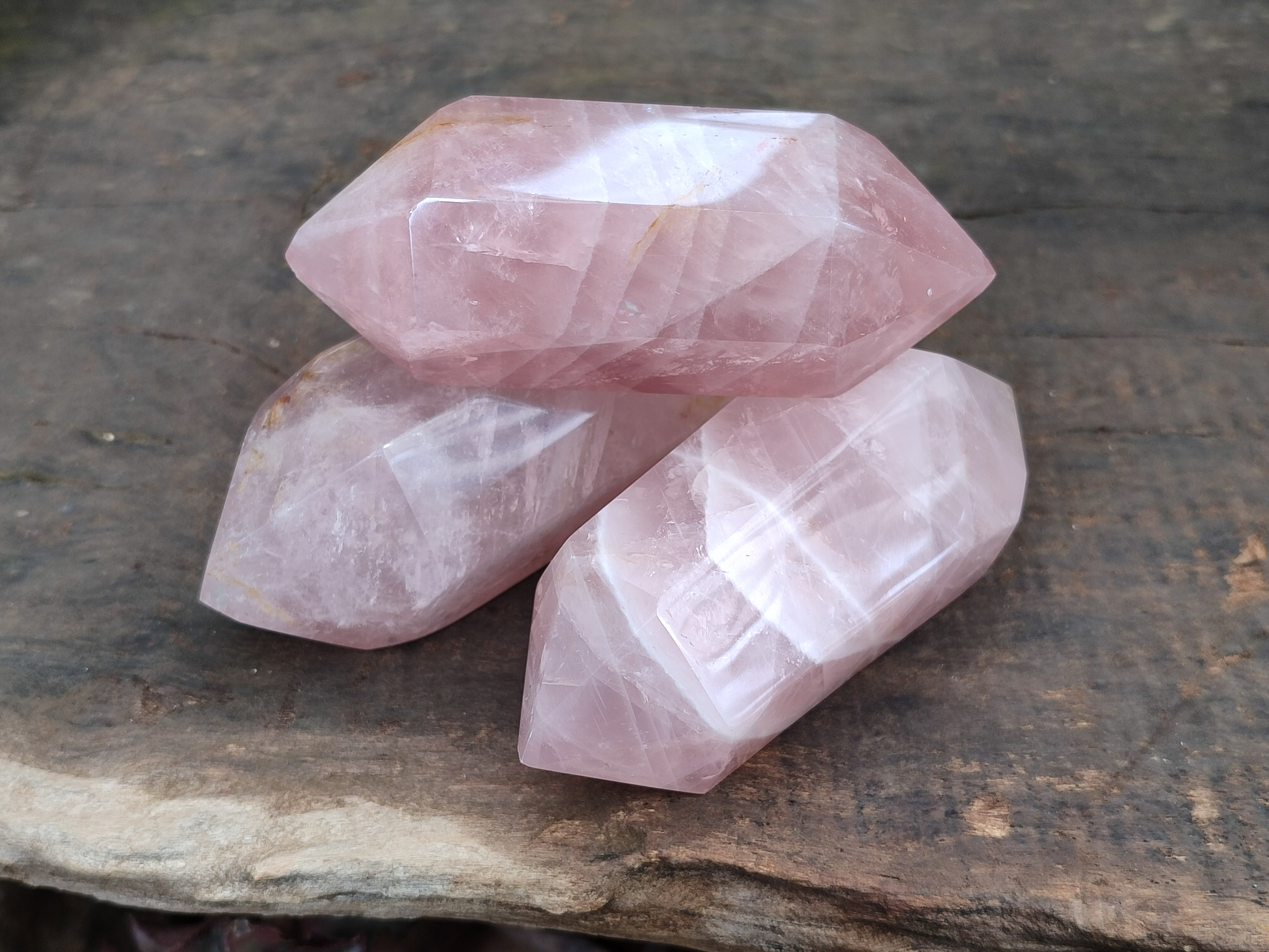Polished Double Terminated Rose Quartz Points x 6 From Ambatondrazaka, Madagascar - Toprock Gemstones and Minerals 