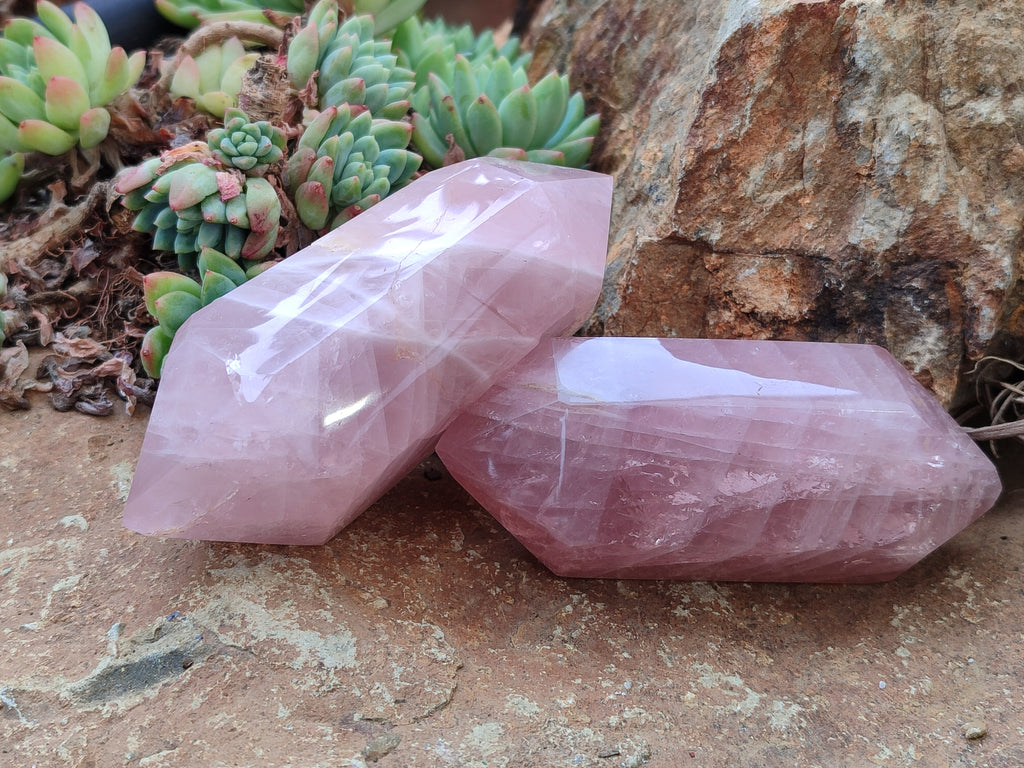 Polished Double Terminated Rose Quartz Points x 6 From Ambatondrazaka, Madagascar - Toprock Gemstones and Minerals 