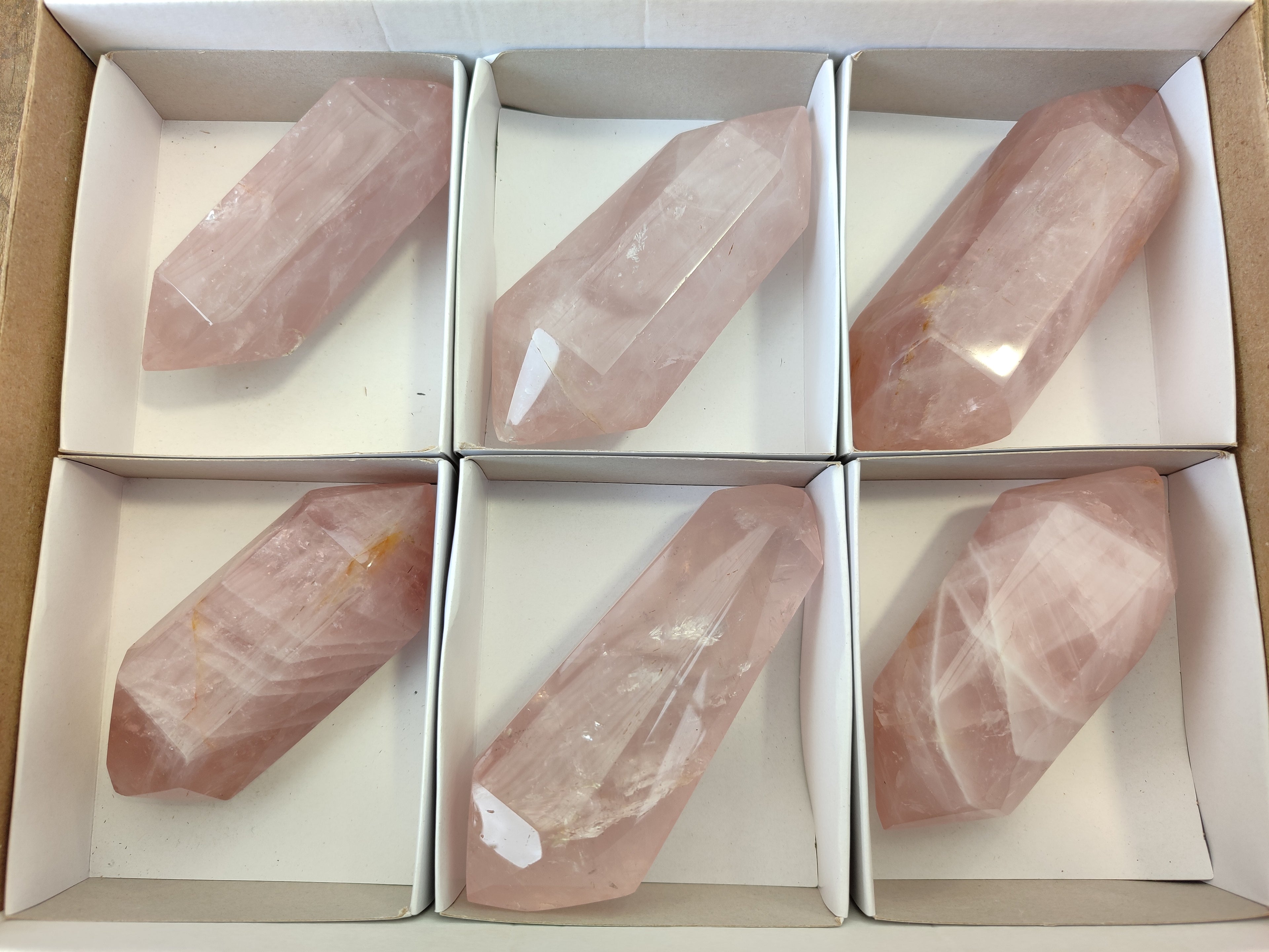 Polished Double Terminated Rose Quartz Points x 6 From Ambatondrazaka, Madagascar - Toprock Gemstones and Minerals 