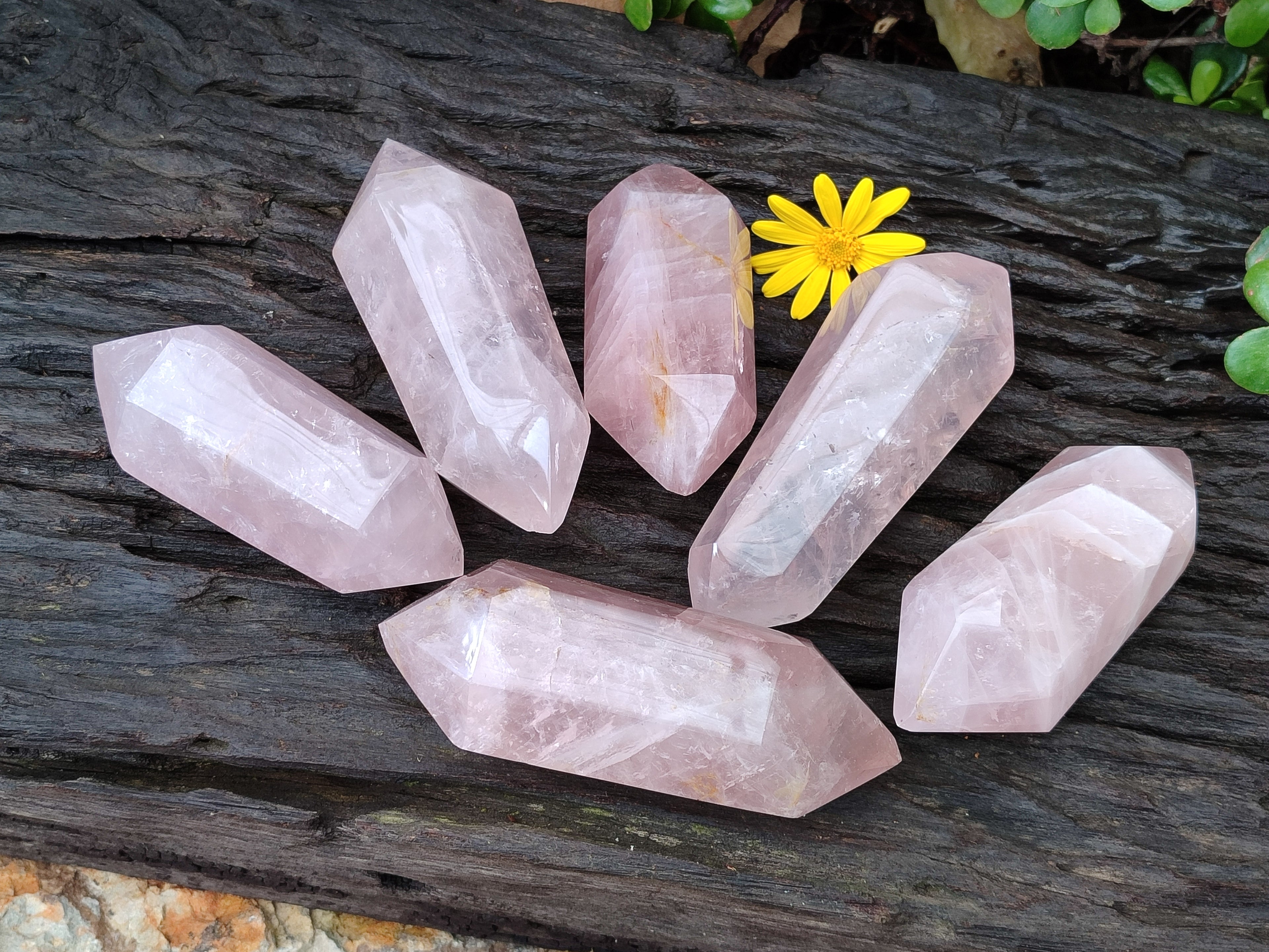 Polished Double Terminated Rose Quartz Points x 6 From Ambatondrazaka, Madagascar - Toprock Gemstones and Minerals 