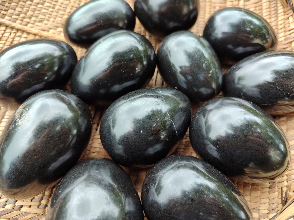 Polished Black Basalt Eggs x 12 From Antsirabe, Madagascar - Toprock Gemstones and Minerals 