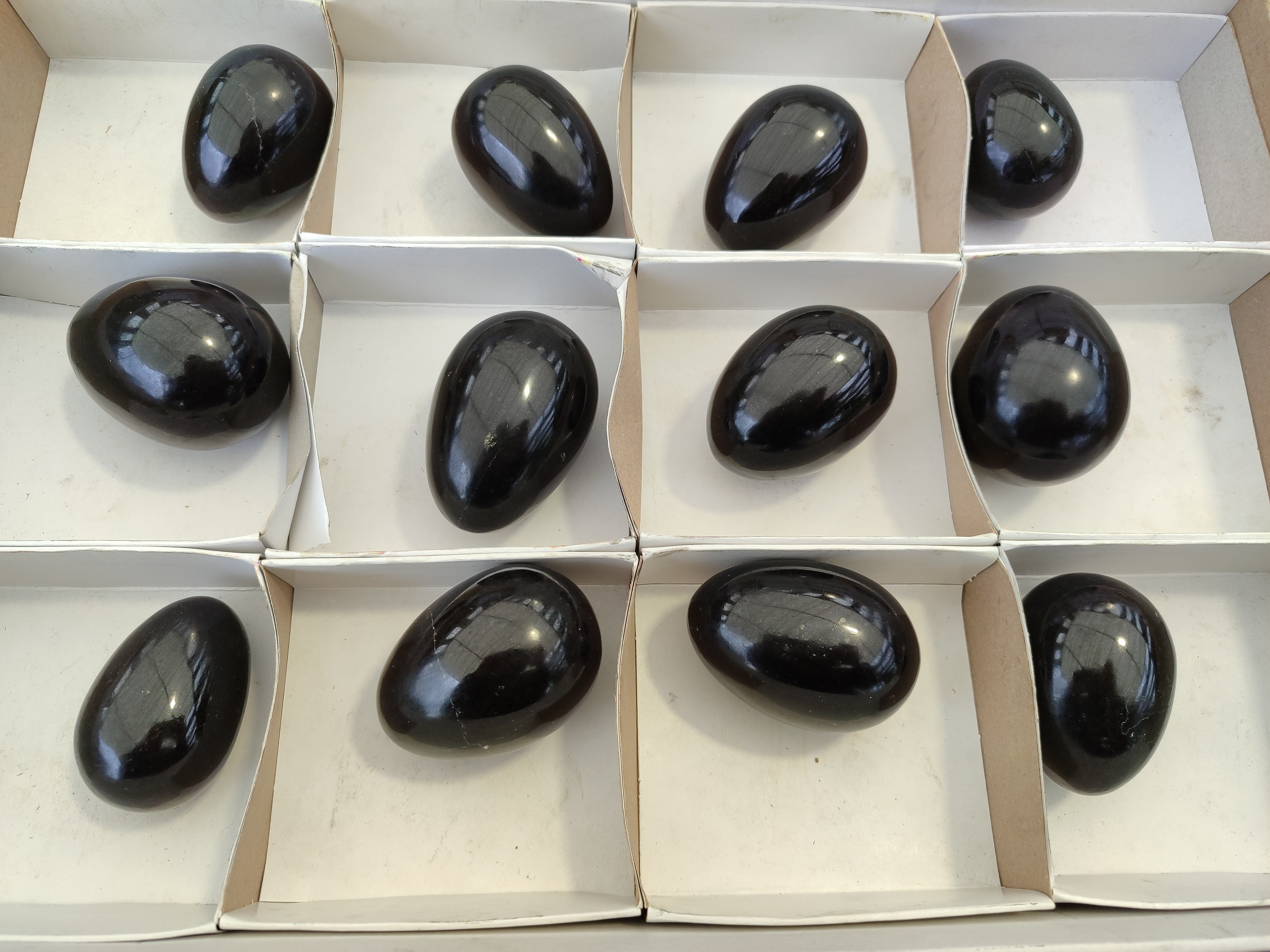 Polished Black Basalt Eggs x 12 From Antsirabe, Madagascar - Toprock Gemstones and Minerals 
