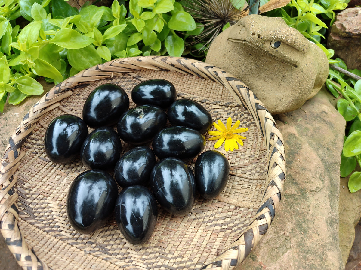 Polished Black Basalt Eggs x 12 From Antsirabe, Madagascar - Toprock Gemstones and Minerals 