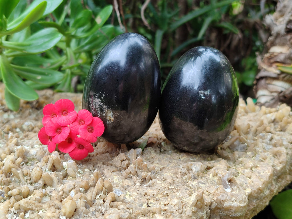 Polished Black Basalt Eggs x 12 From Antsirabe, Madagascar - Toprock Gemstones and Minerals 