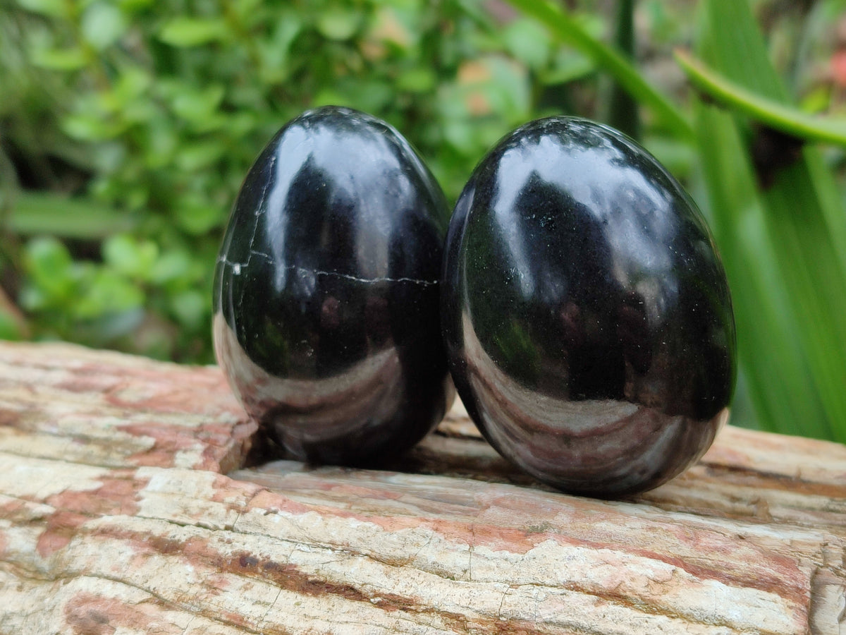 Polished Black Basalt Eggs x 12 From Antsirabe, Madagascar - Toprock Gemstones and Minerals 