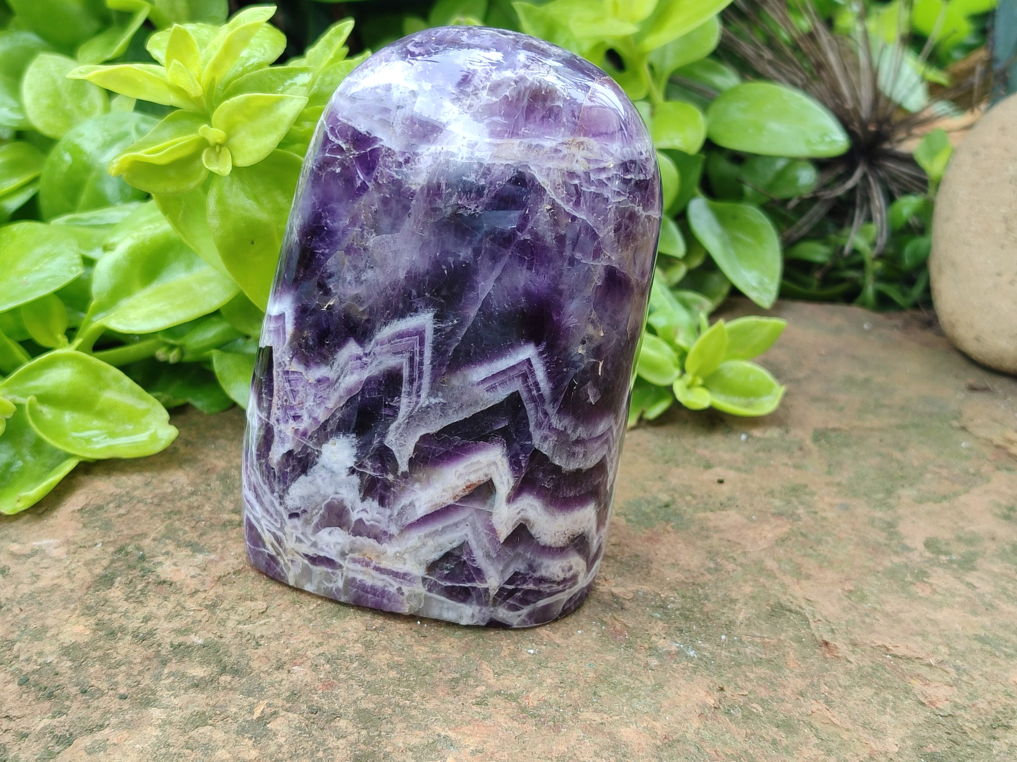 Polished Chevron Amethyst Standing Free Forms x 2 from Zambia - Toprock Gemstones and Minerals 