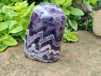 Polished Chevron Amethyst Standing Free Forms x 2 from Zambia