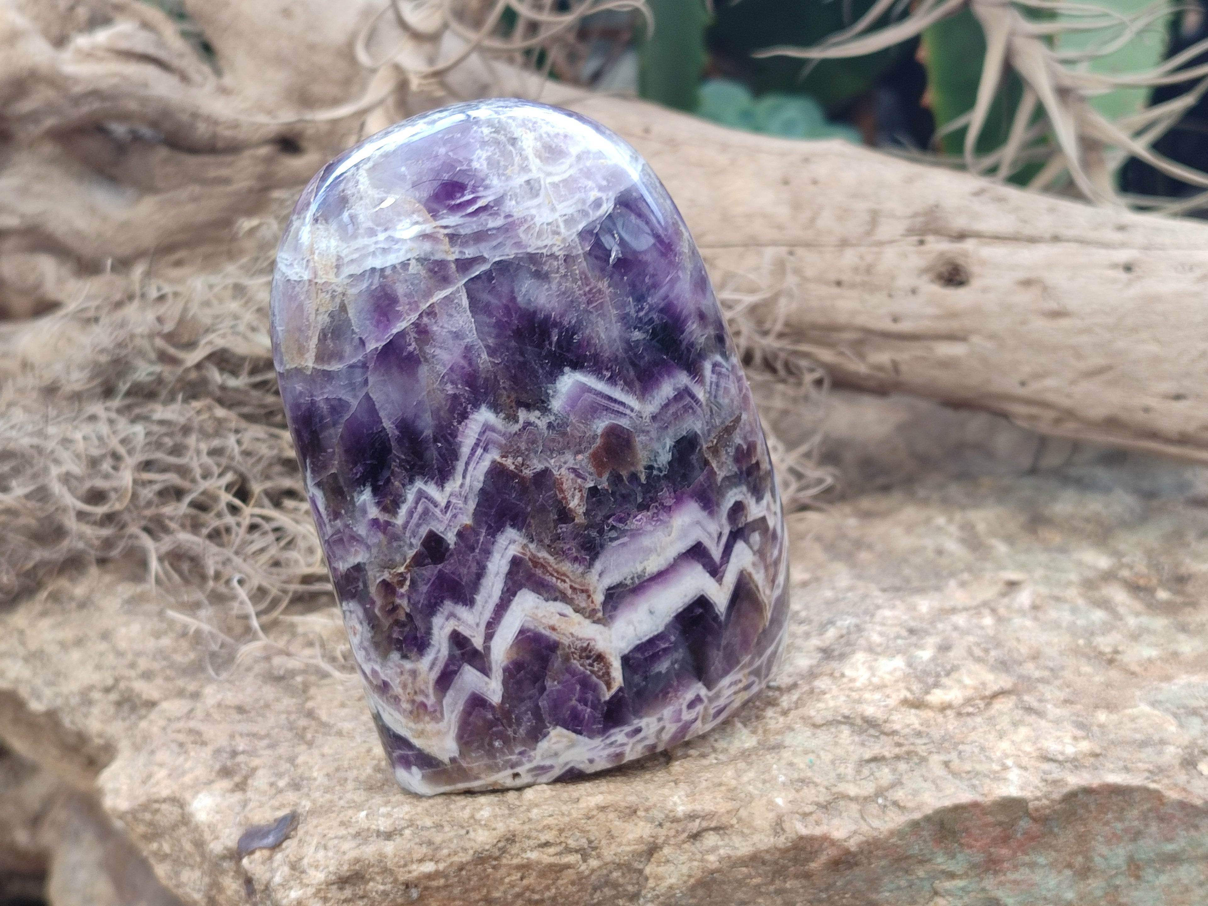 Polished Chevron Amethyst Standing Free Forms x 2 from Zambia - Toprock Gemstones and Minerals 