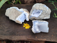Natural Blue Lace Agate Geode Specimens x 3 From Nsanje, Malawi - Toprock Gemstones and Minerals 