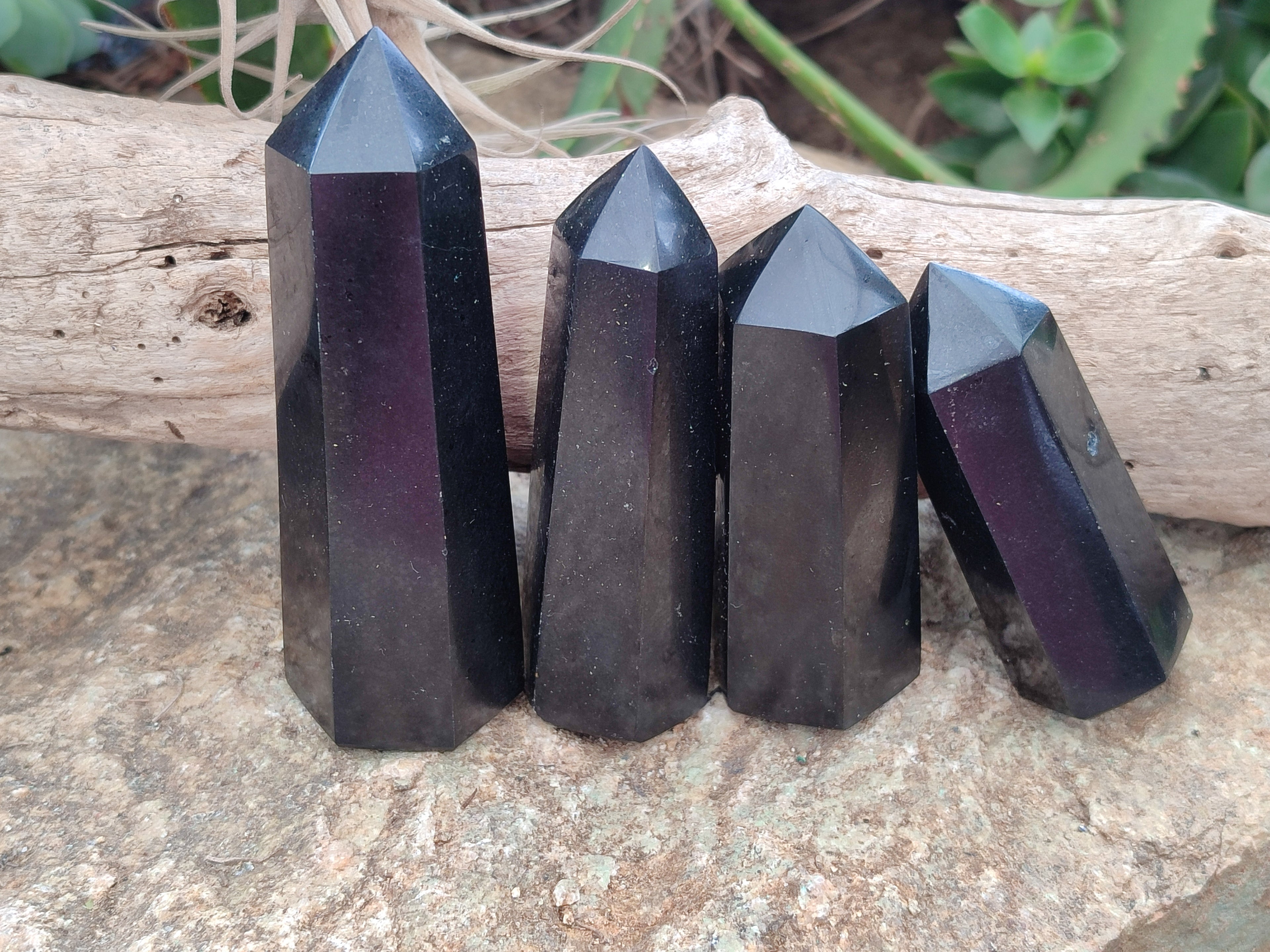 Polished Black Basalt Point-Prisms x 12 From Antsirabe, Madagascar - Toprock Gemstones and Minerals 