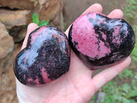 Polished Rhodonite Hearts x 4 From Ambindavato, Madagascar