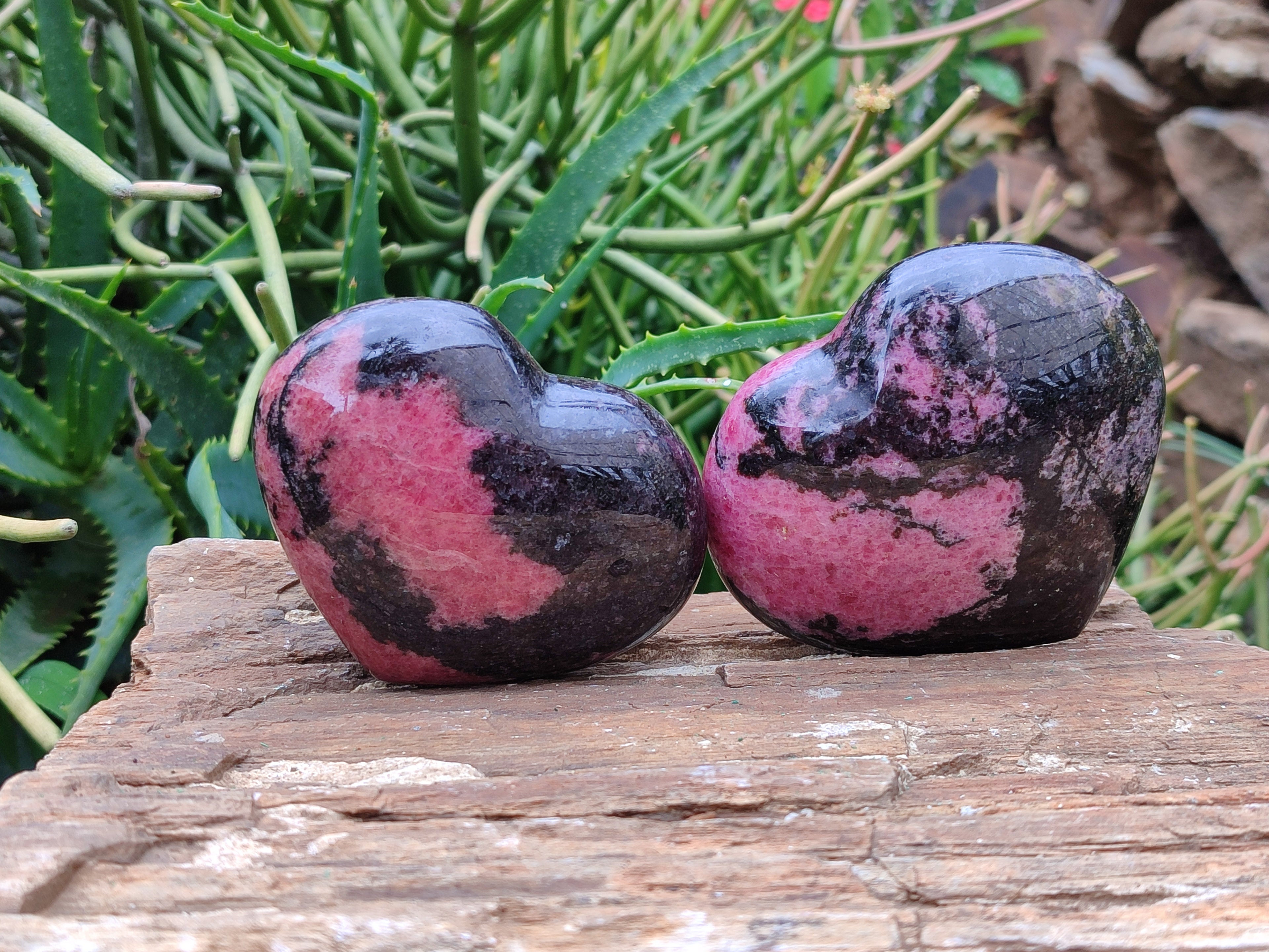 Polished Rhodonite Hearts x 4 From Ambindavato, Madagascar - Toprock Gemstones and Minerals 