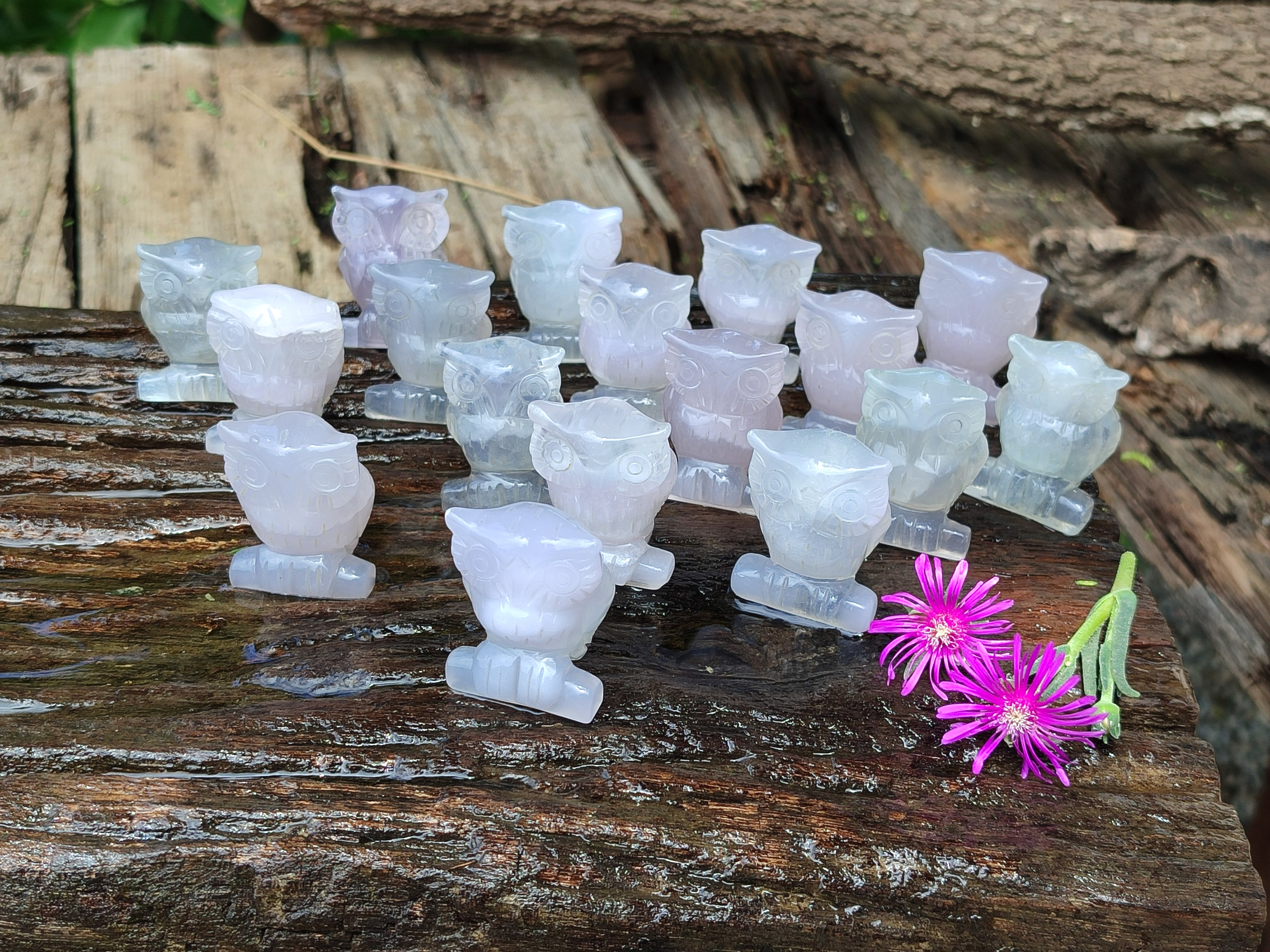 Polished Mini Rainbow Fluorite Owl Carvings - sold per item - From Uis, Namibia - Toprock Gemstones and Minerals 