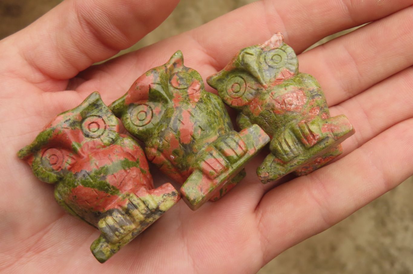 Polished Mini Unakite Owl Carvings - sold per item - From South Africa - Toprock Gemstones and Minerals 