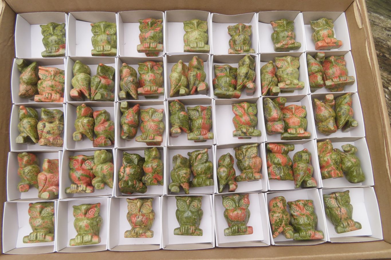Polished Mini Unakite Owl Carvings - sold per item - From South Africa - Toprock Gemstones and Minerals 
