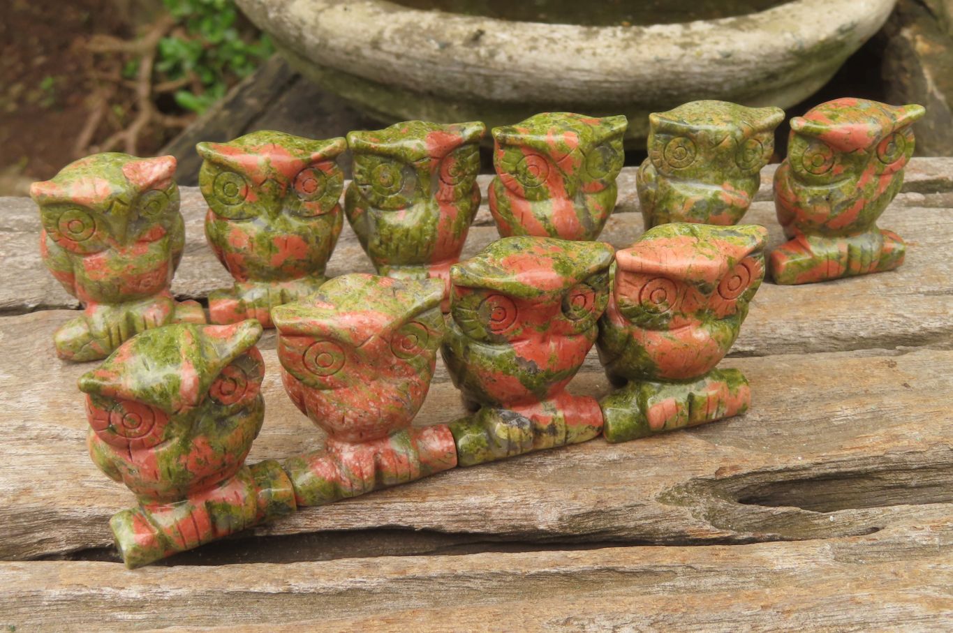 Polished Mini Unakite Owl Carvings - sold per item - From South Africa - Toprock Gemstones and Minerals 