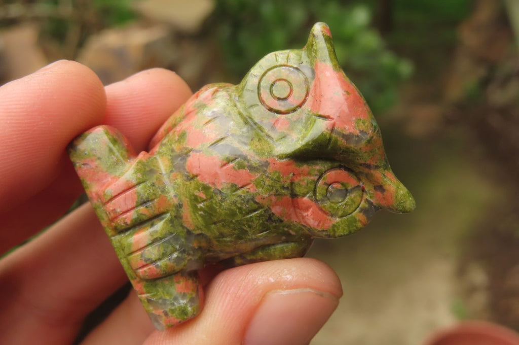 Polished Mini Unakite Owl Carvings - sold per item - From South Africa - Toprock Gemstones and Minerals 