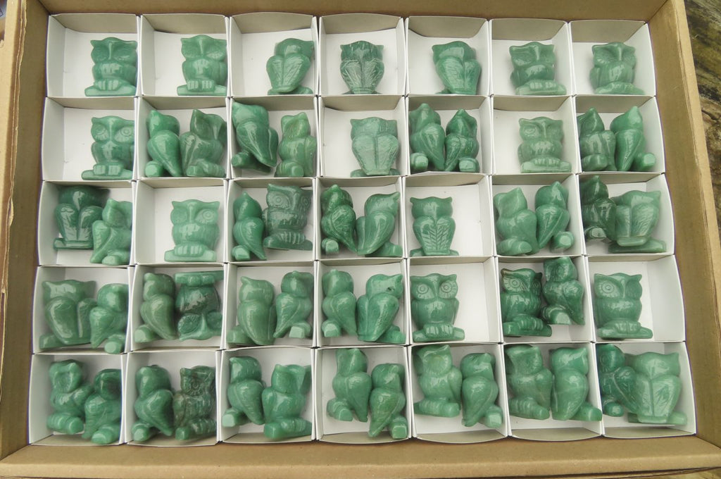 Polished Mini Aventurine Owl Carvings - sold per item - From Zimbabwe - Toprock Gemstones and Minerals 