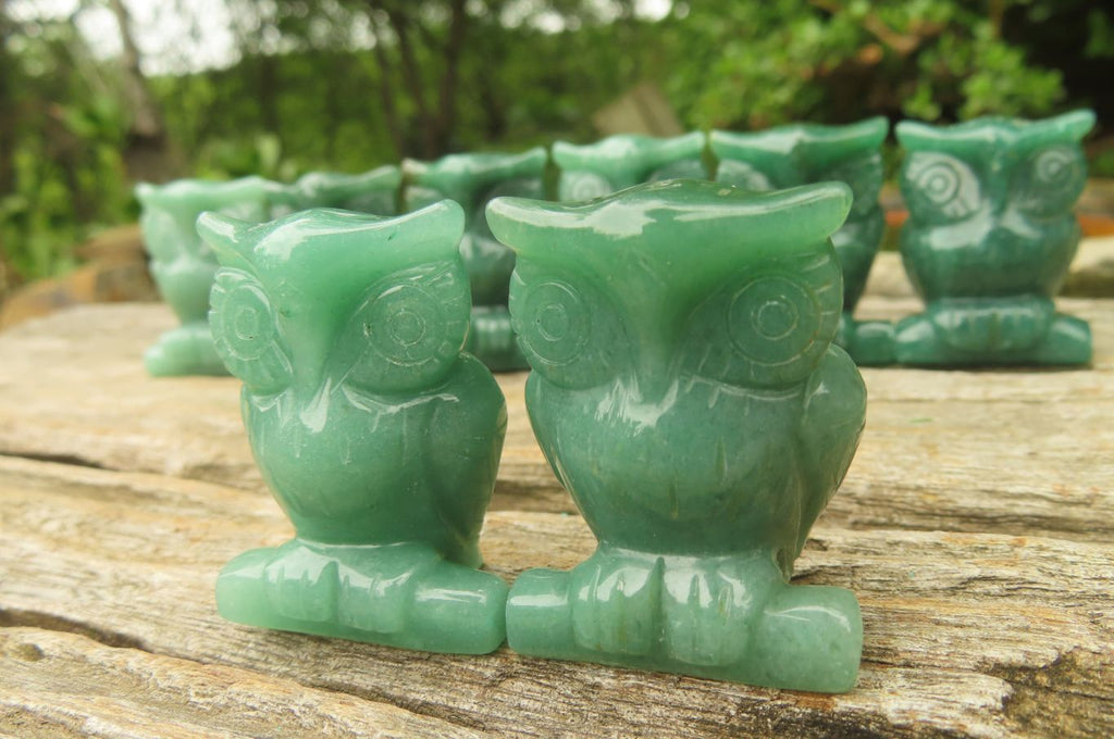 Polished Mini Aventurine Owl Carvings - sold per item - From Zimbabwe - Toprock Gemstones and Minerals 