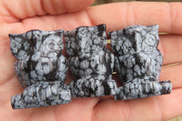 Polished Mini Snowflake Obsidian Owl Carvings - sold per item - From Mexico