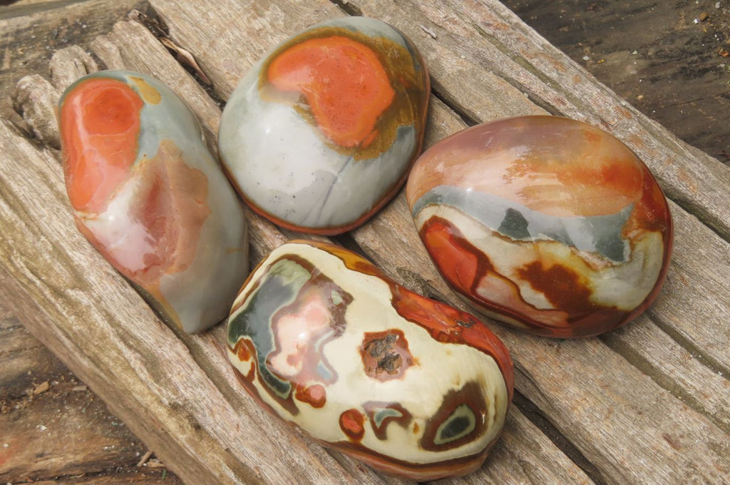 Polished On One Side Polychrome Jasper x 4 From Mahajanga, Madagascar - Toprock Gemstones and Minerals 