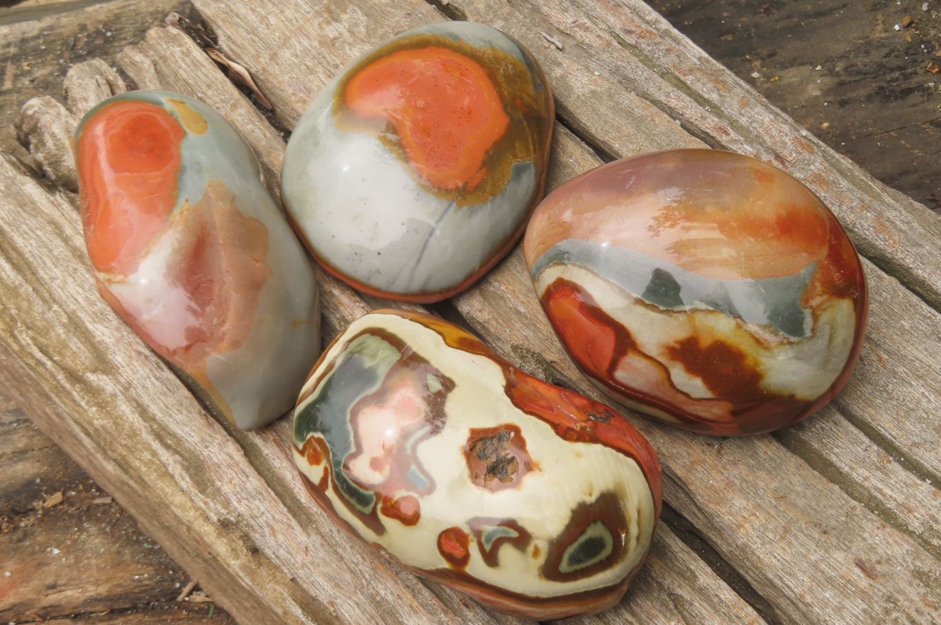 Polished On One Side Polychrome Jasper x 4 From Mahajanga, Madagascar - Toprock Gemstones and Minerals 