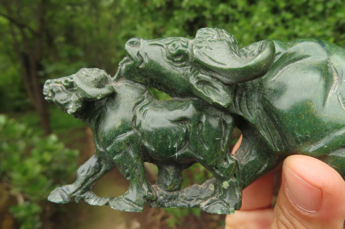 Hand Made Green Verdite Buffalo Carvings x 2 From Zimbabwe - Toprock Gemstones and Minerals 