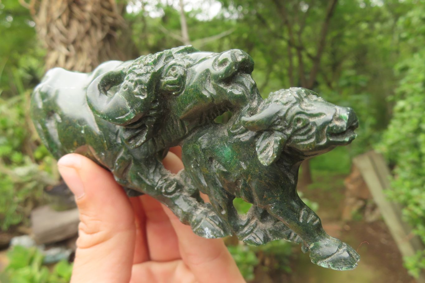 Hand Made Green Verdite Buffalo Carvings x 2 From Zimbabwe - Toprock Gemstones and Minerals 